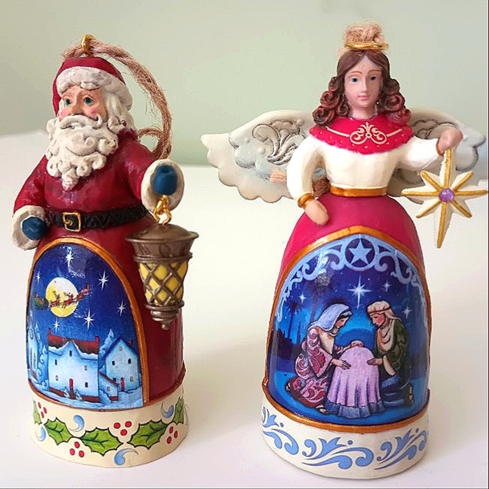 Jim Shore 4" Christmas Ornaments: Santa and Angel (Set of 2)